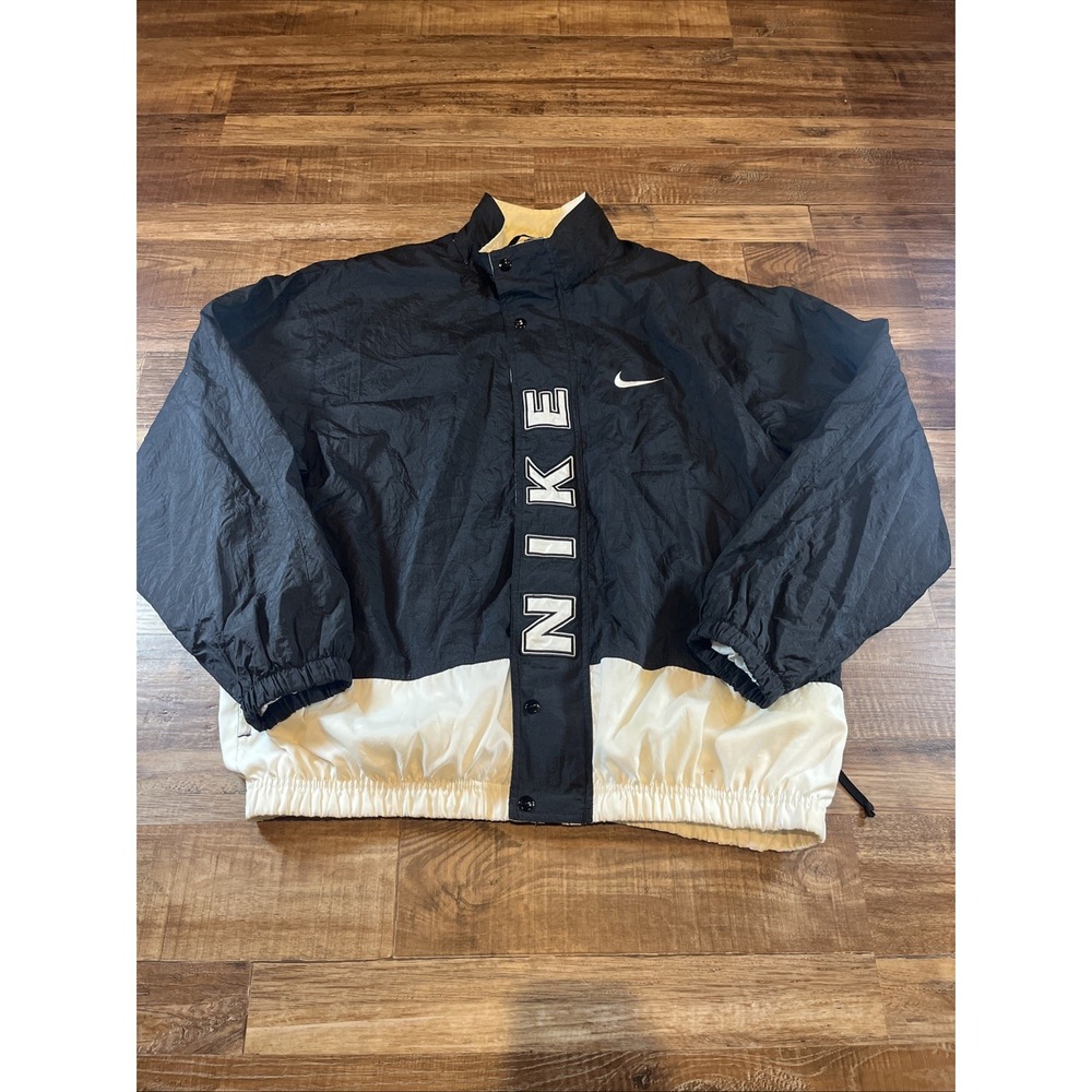 Vintage 90S Nike Jacket Mens XL Black Spellout Embroidered Swoosh Full Zip Coat